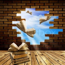 1547421-571797-education-concept-opened-books-flying-through-brick-wall-hole-into-blue-sky