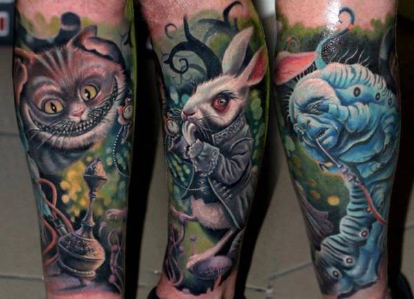 Characters-from-the-fantasy-film-Alice-in-Wonderland-come-alive-in-this-photo-realistic-surrealist-tattoo-by-Nadelwerk
