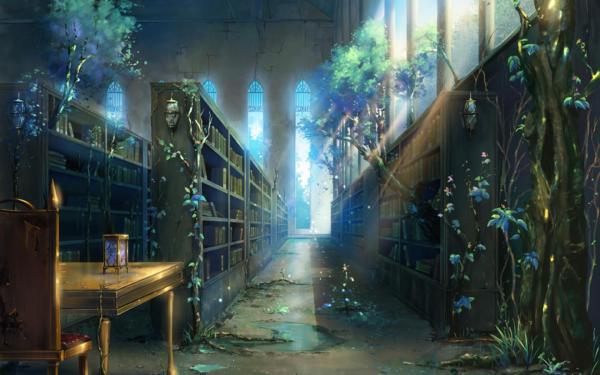 enchanted_library_lovely_blue_magical_hd-wallpaper-1425360